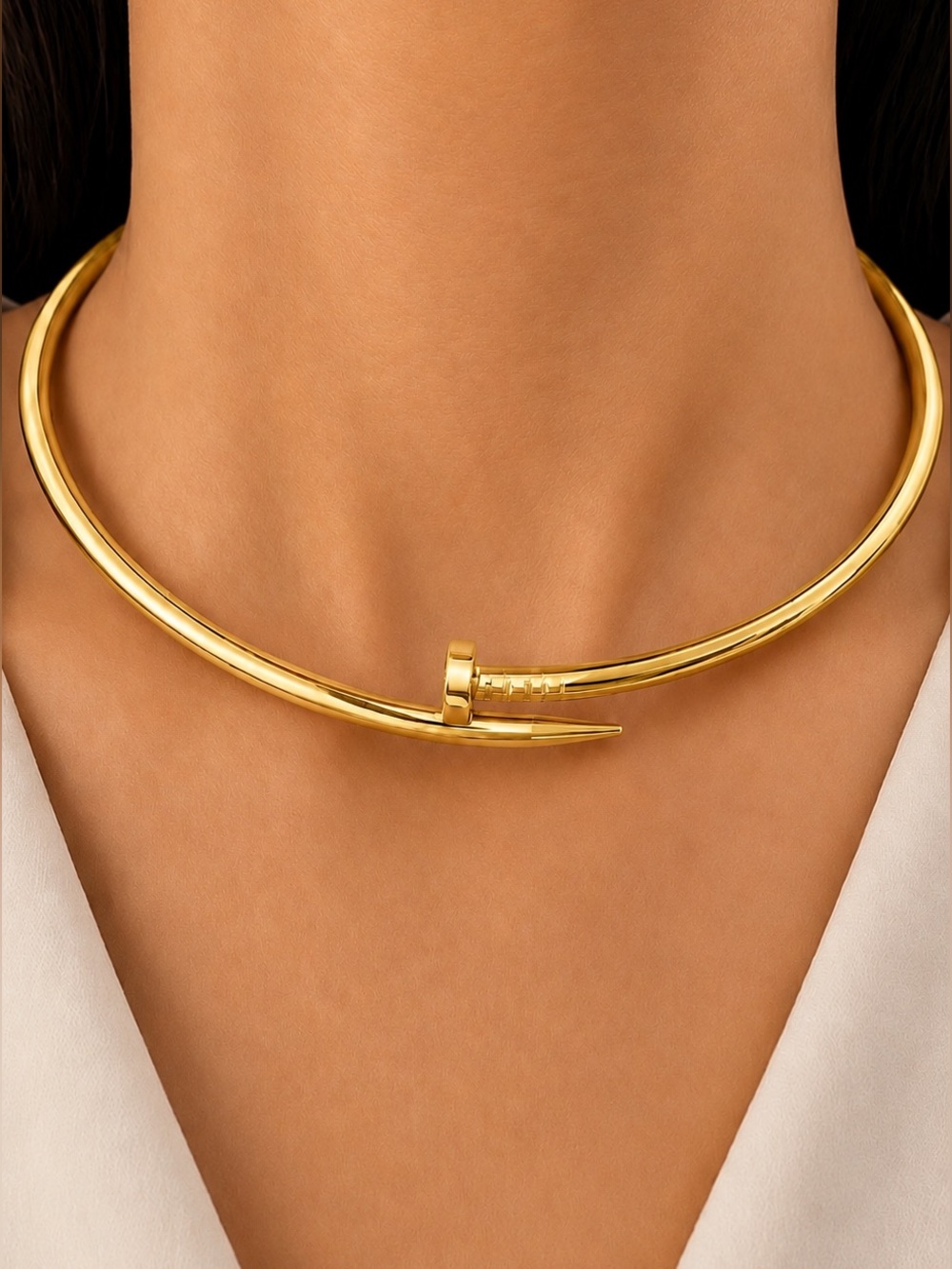 Gold Nail Choker Necklace No Stones